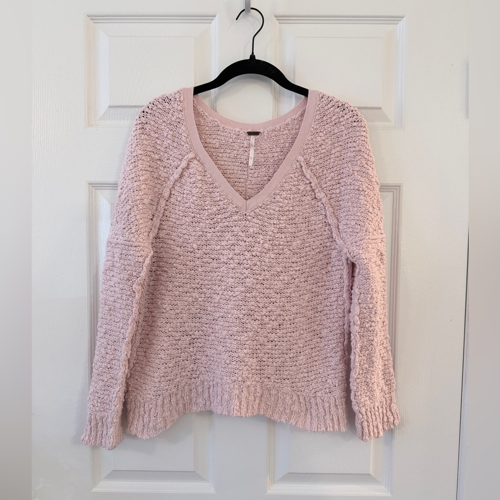 Free People 'Songbird' Pink Knit Pullover V-Neck Sweater - Women's XS